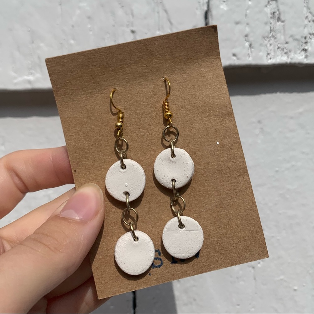 handmade ceramic natural stoneware stacked circles earrings